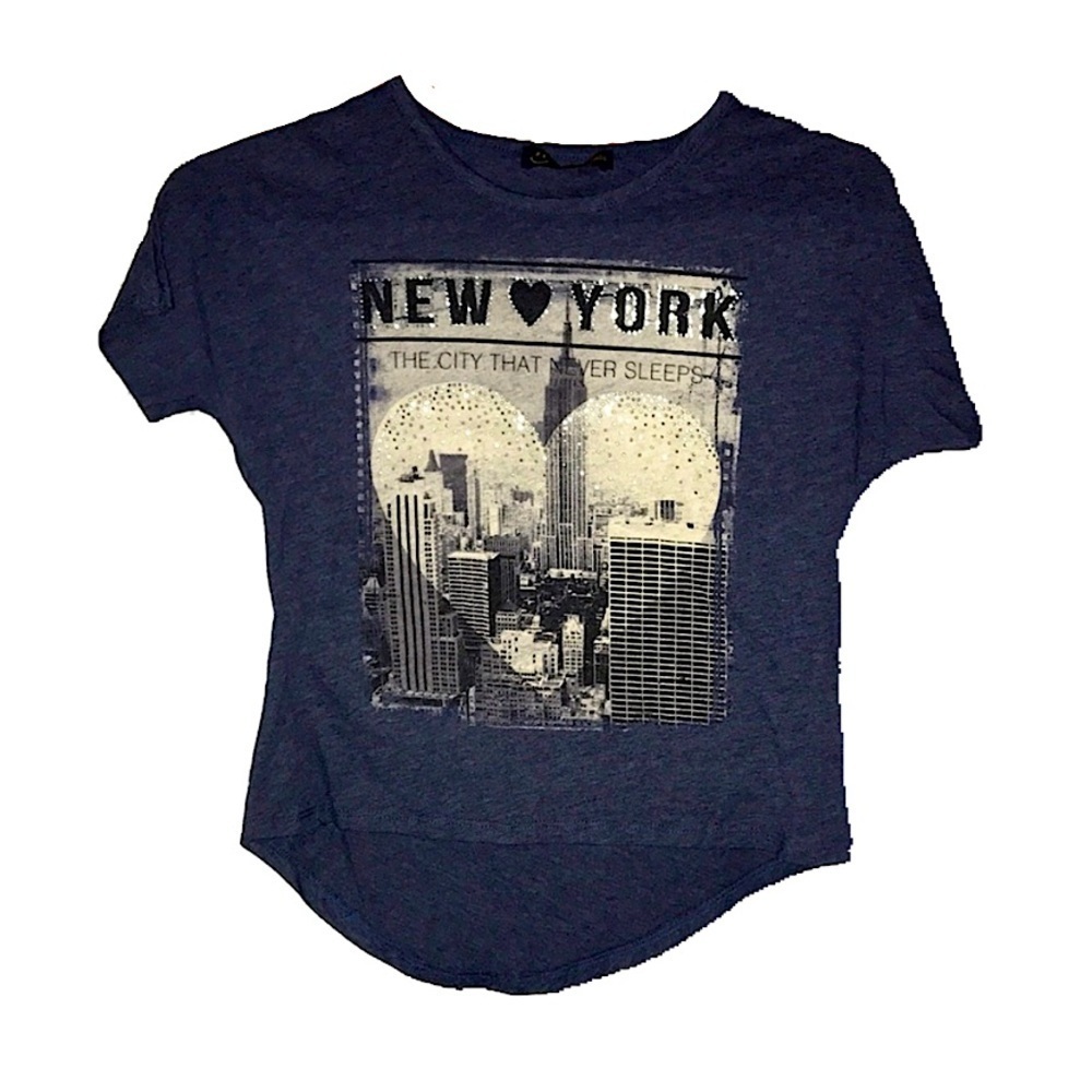❤️ 2/$15 NEW YORK RHINESTONE GLAM CHIC NAVY BLUE TEE SHIRT